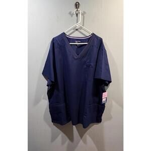 New Mens Landau ProFlex Top V-Neck Size 4XL Navy W/Rib Detail